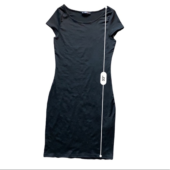 Black Spandex Form Fitting Cap Sleeve T-Shirt Dress XS NEW - Picture 6 of 9